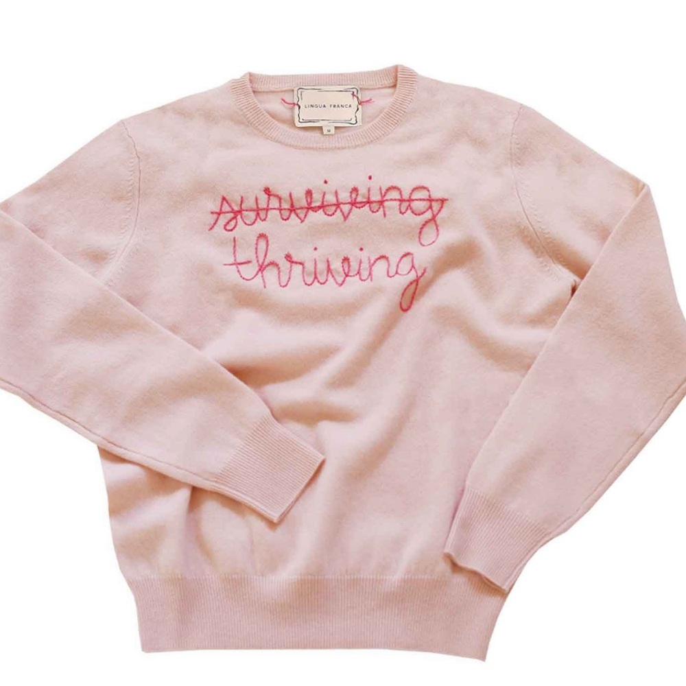 Lingua Franca Cashmere Pink Embroidered Sweater (Has Holes)